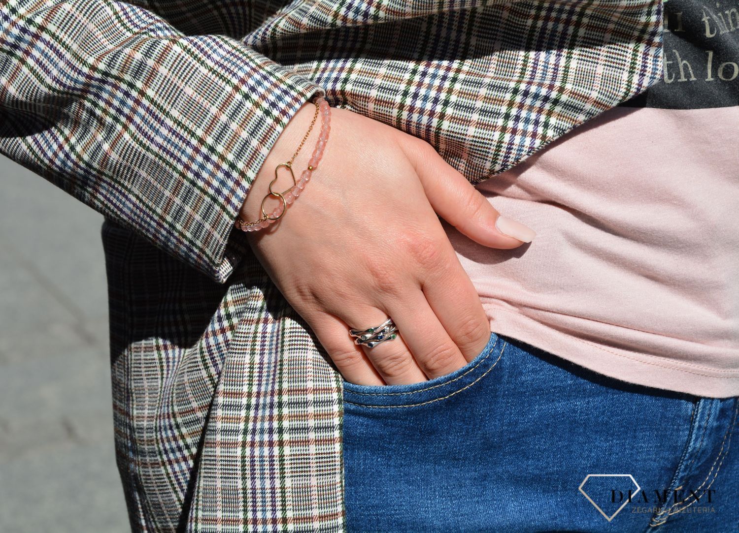 Bransoleta srebrna pozłacana z koralikami różowymi Dall'Acqua B RM 25 (2).JPG